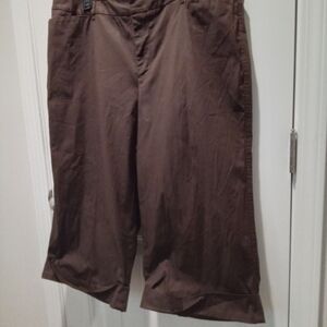 Venezia Plus Size 18 Brown Wide Leg Cuffed Leg Cullottes Capris 20" Inseam